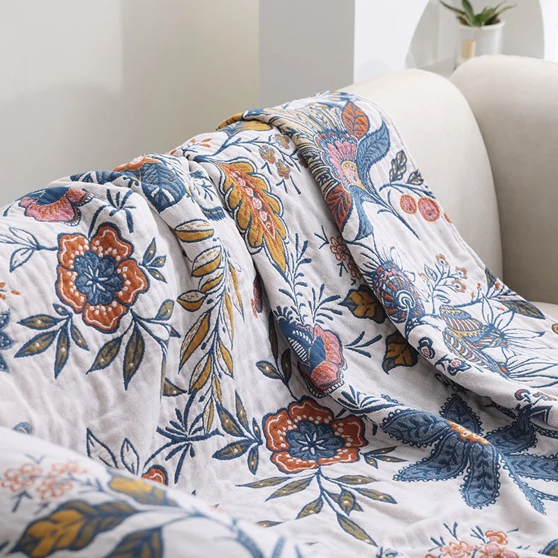 Nature's Embrace – Dual-Sided Cotton Floral Throw Blanket