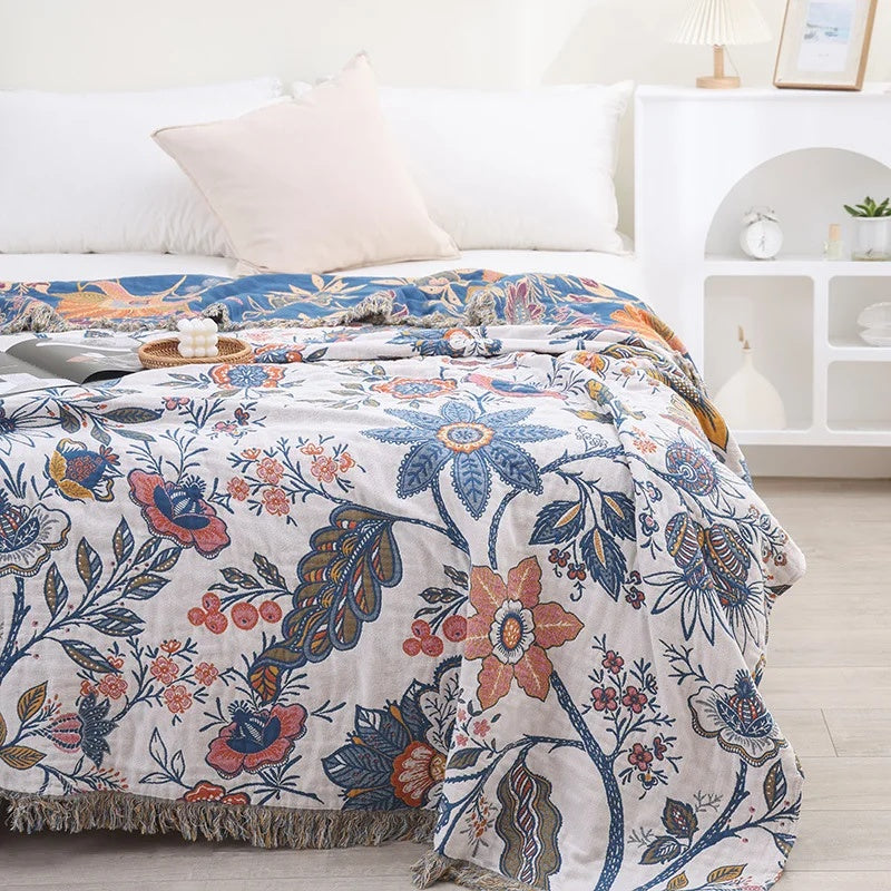 Nature's Embrace – Dual-Sided Cotton Floral Throw Blanket