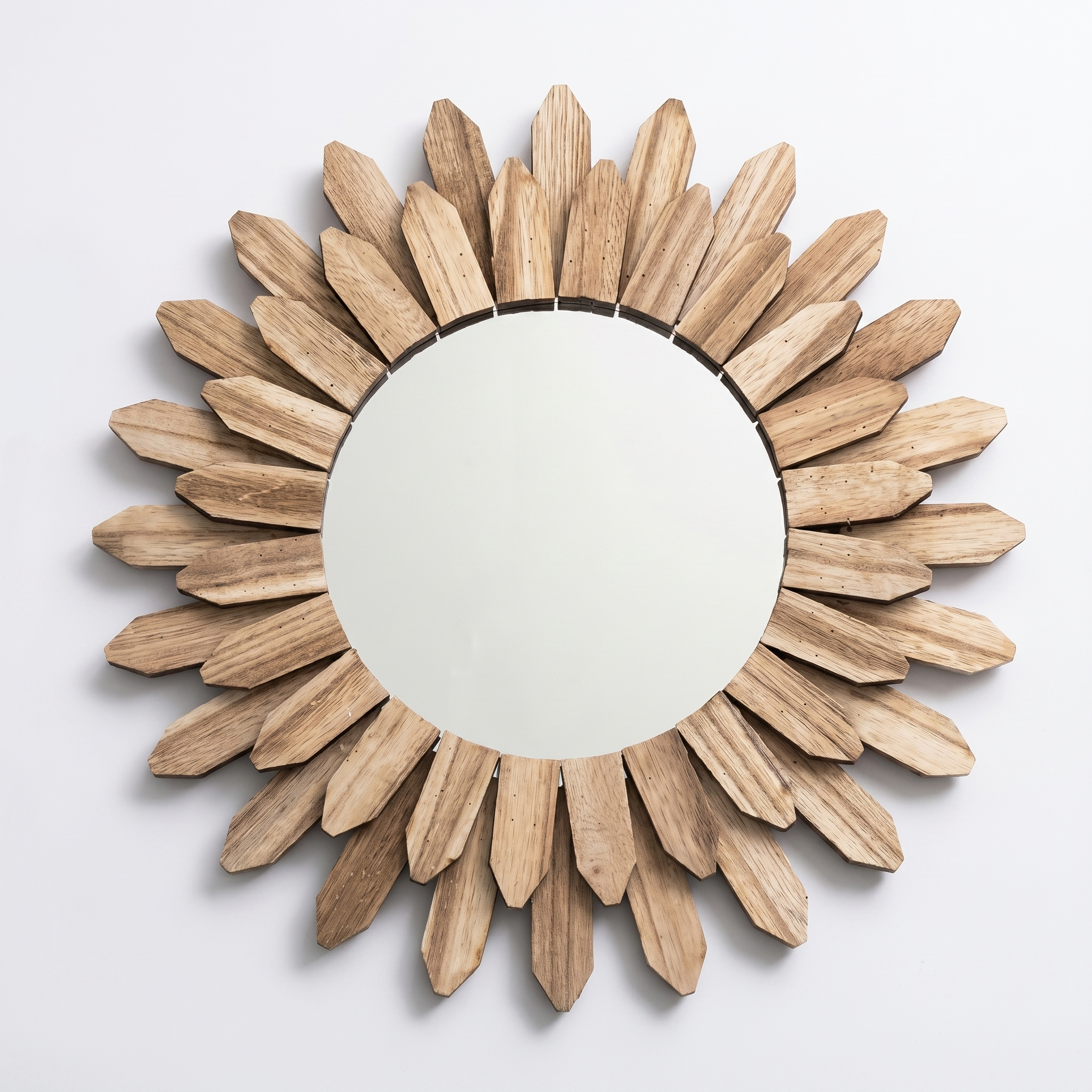 Elegant Round Sunburst Wall Mirror with Wooden Frame