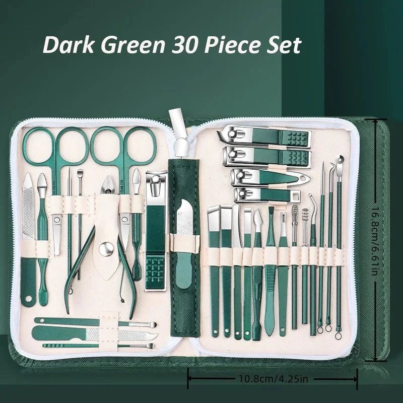 Stainless Steel 30-Piece Nail Care Kit with Portable Case