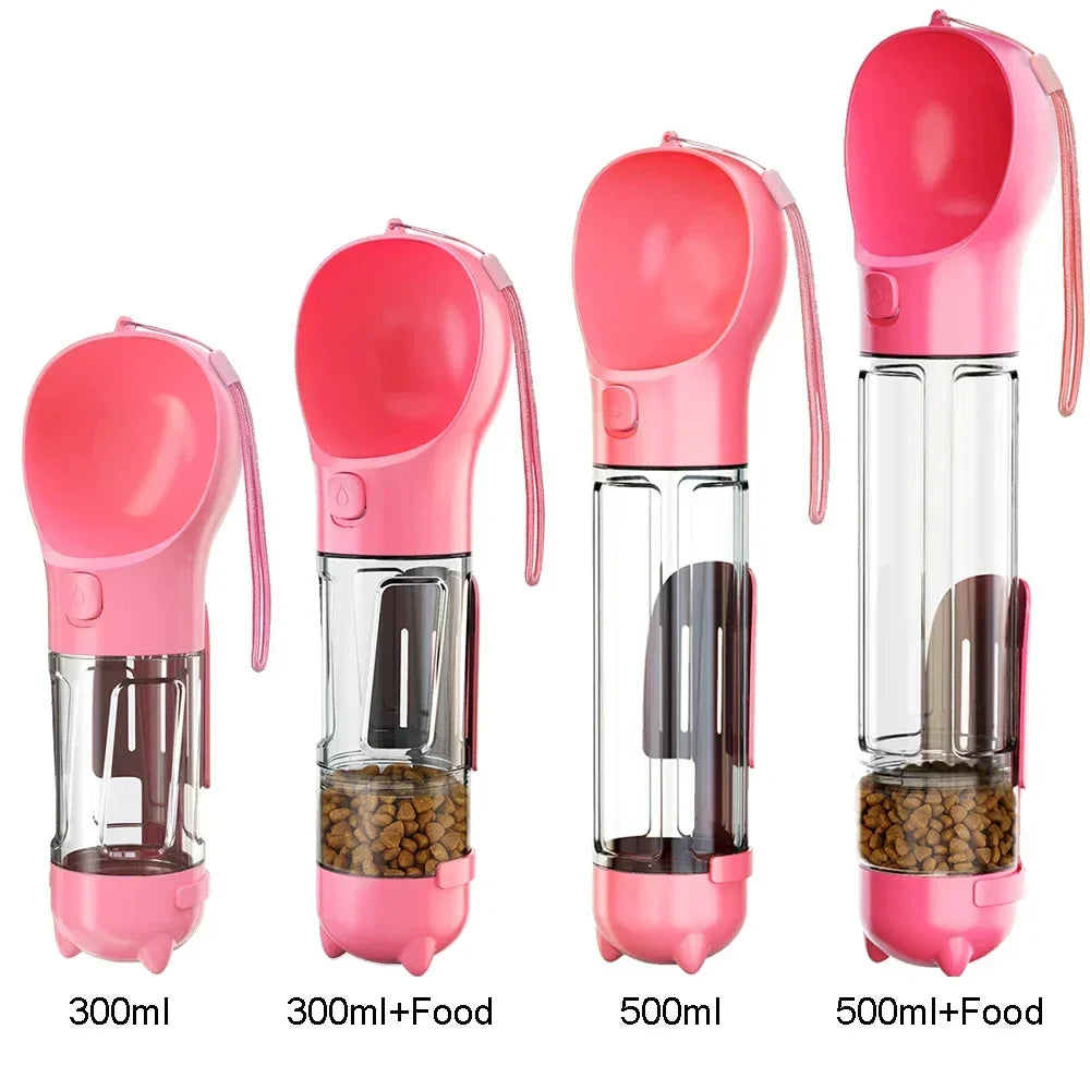 Portable Pet Water Bottle with Snack Compartment and Waste Bag Holder