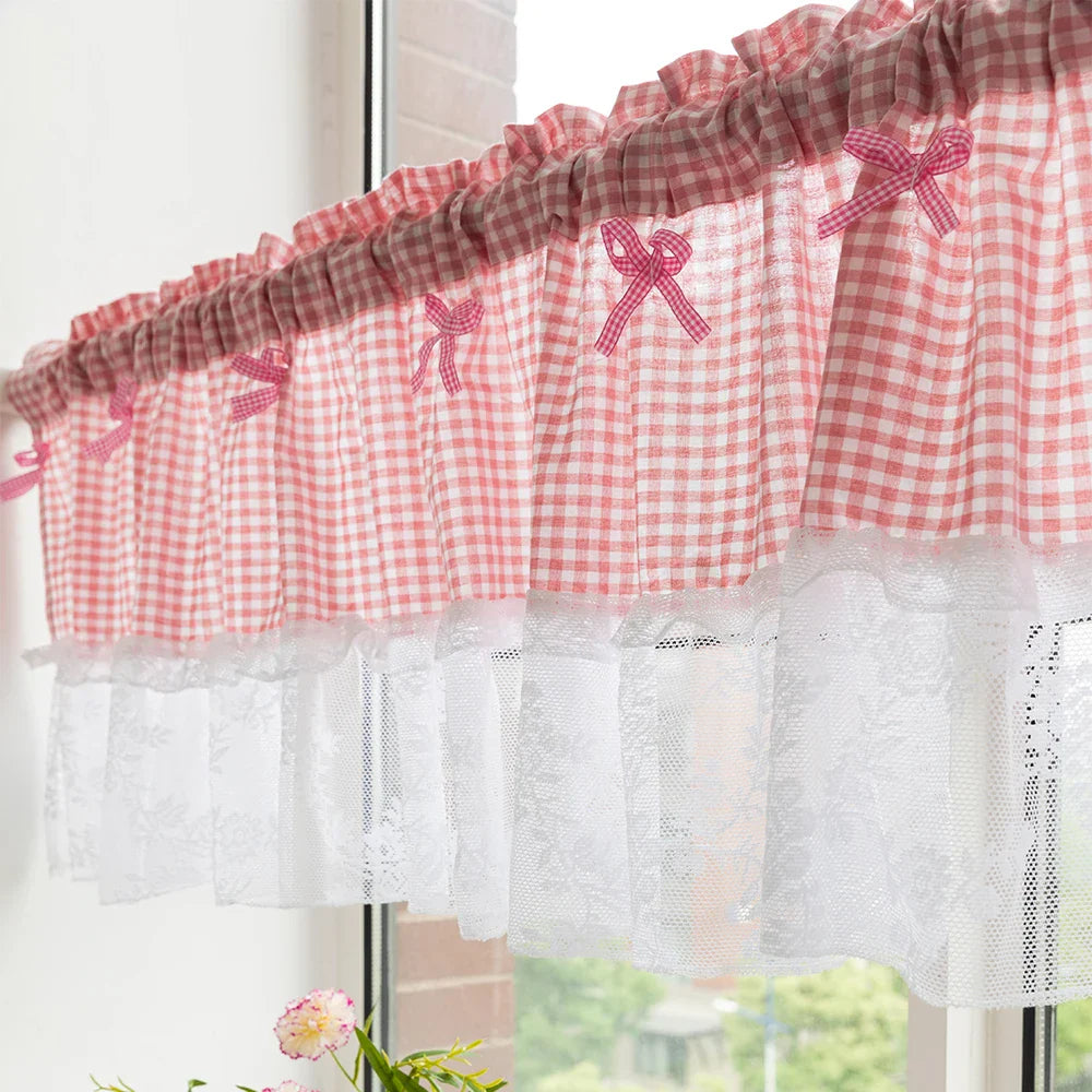 Charming Check Lace Half Curtain for Cozy Kitchens