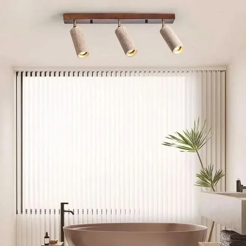 3-Light LED Ceiling Spotlight in Wabi Sabi Style with Travertine Finish