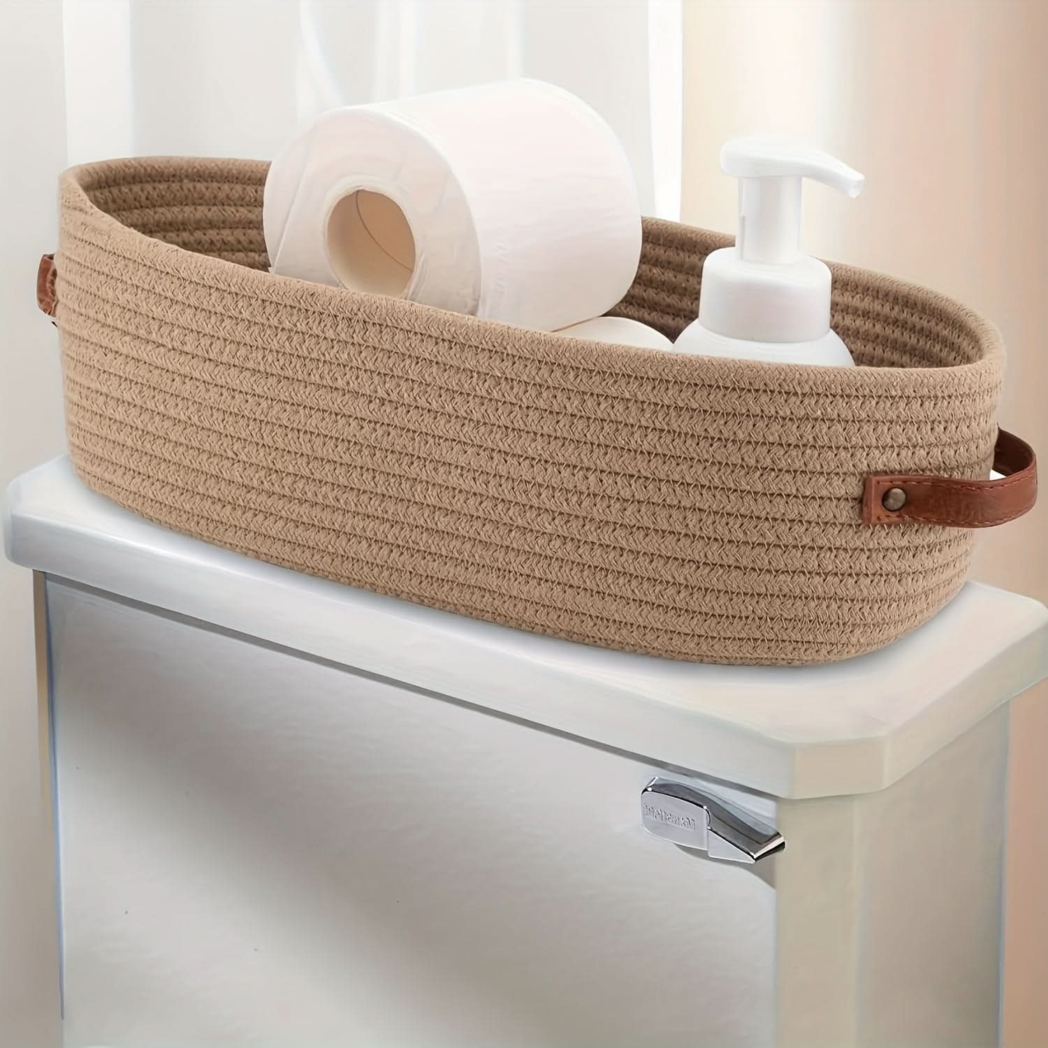 Oval Woven Basket for Bathroom Storage and Organization
