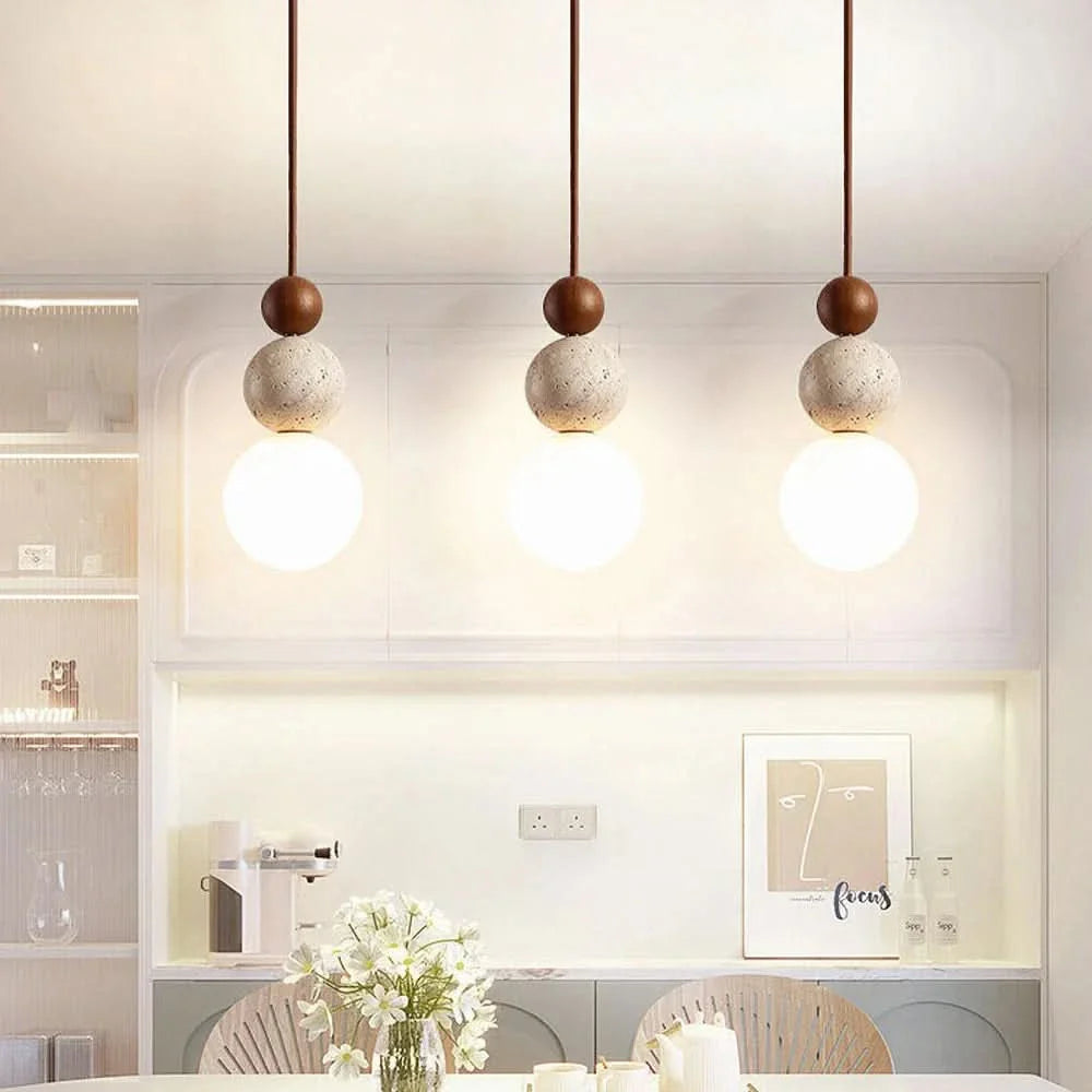 Gourd-Shaped Pendant Light in Yellow Travertine Finish