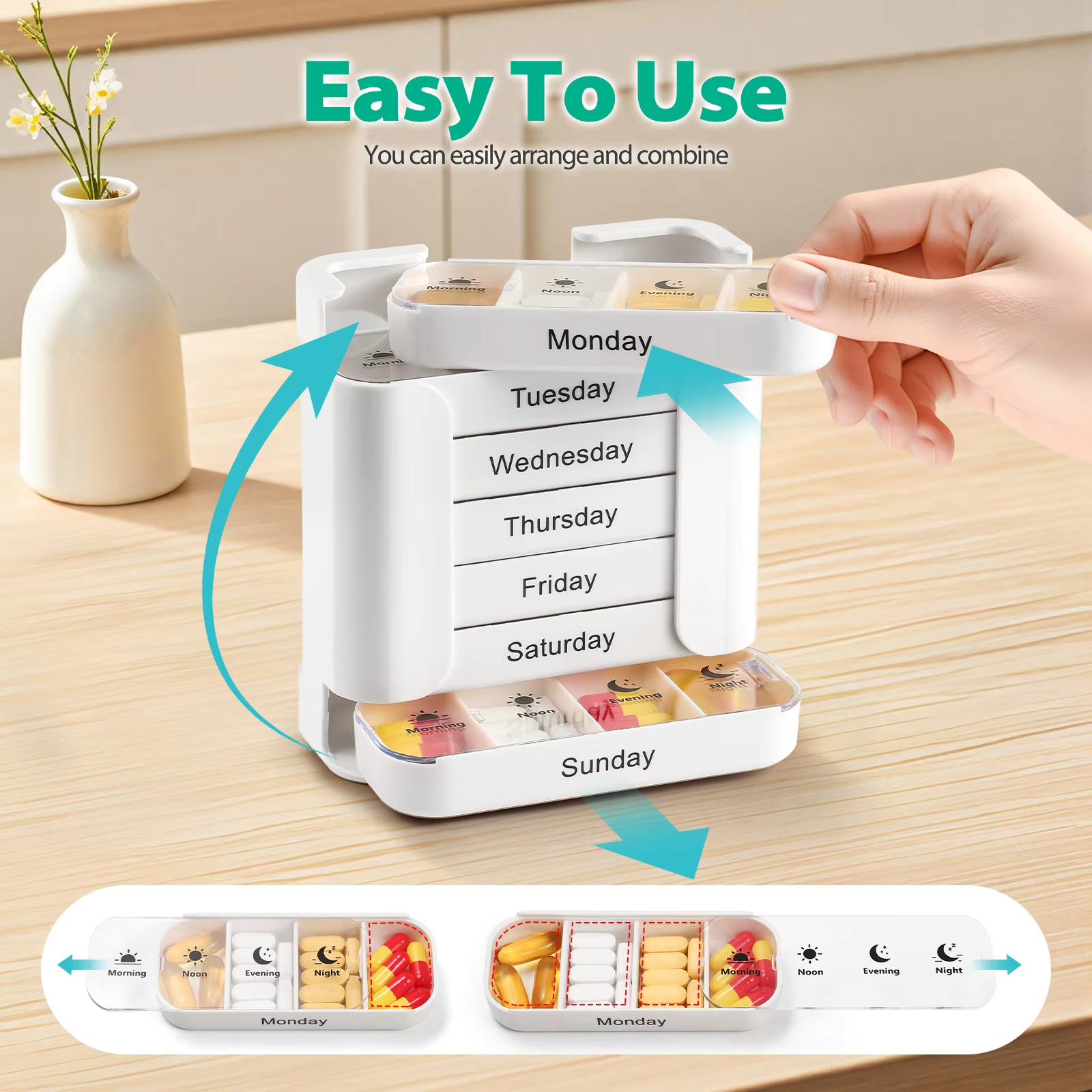 Weekly Pill Dispenser with Labels for Each Day