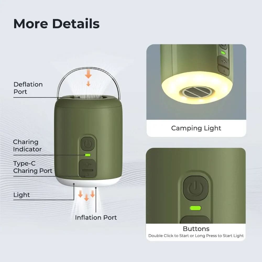 Compact Air Pump with Integrated Camping Lantern