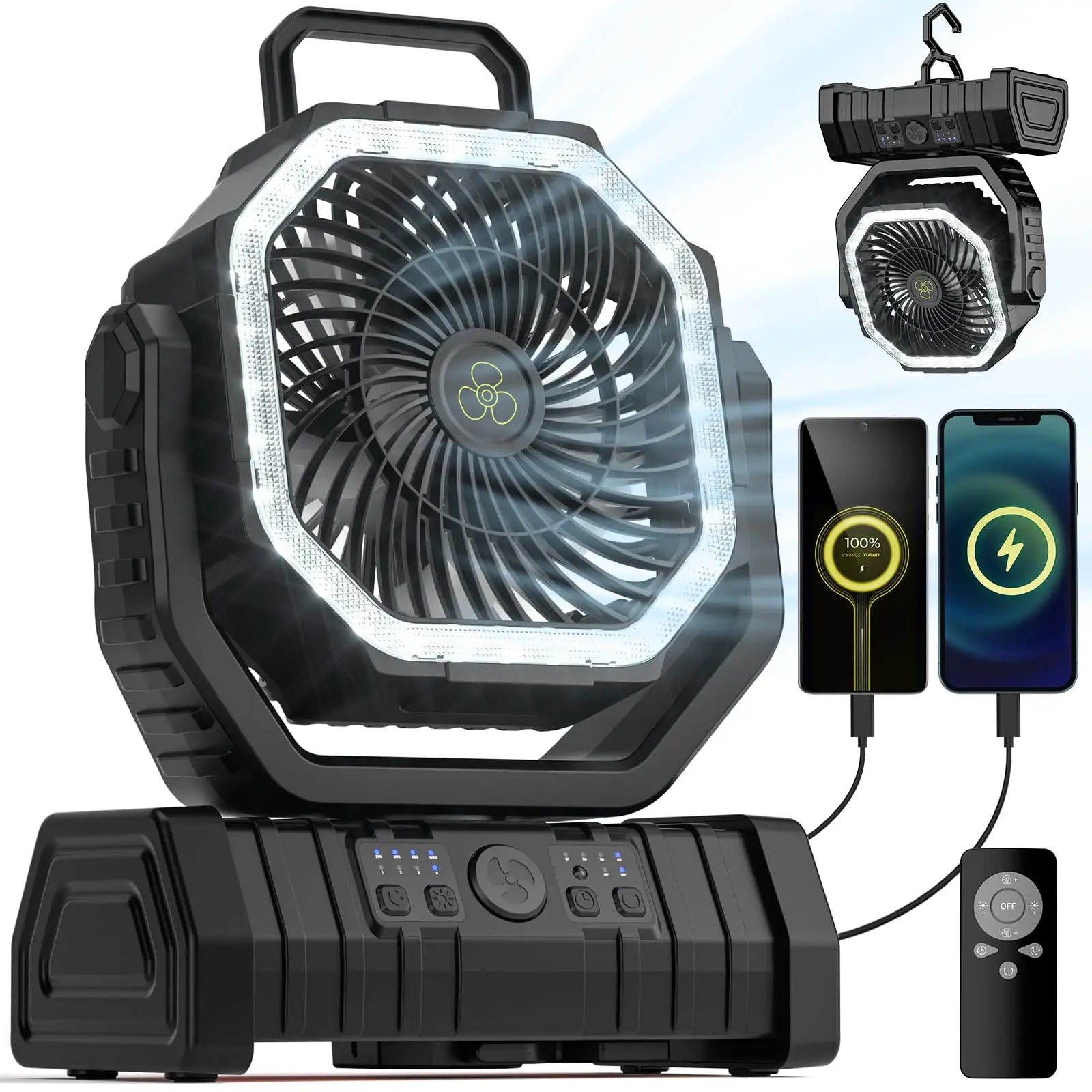 Versatile 20000mAh Camping Fan with Light & Power Bank