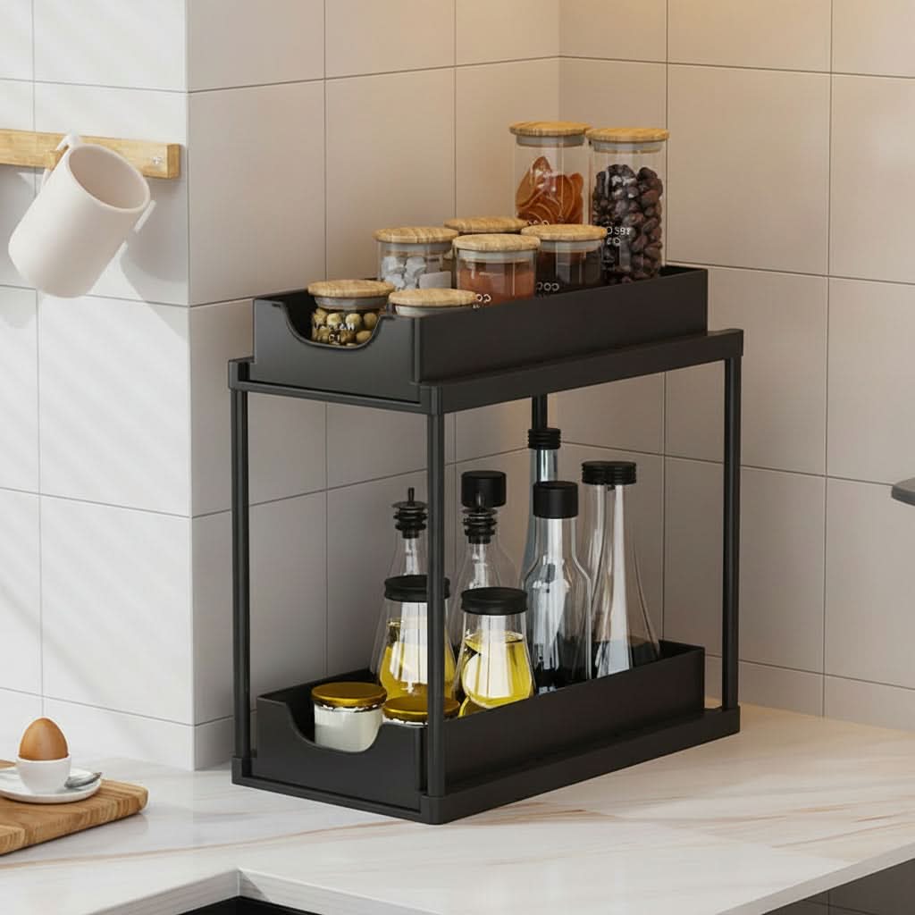 Space-Saving Organizer with Pull-Out Sliding Rack