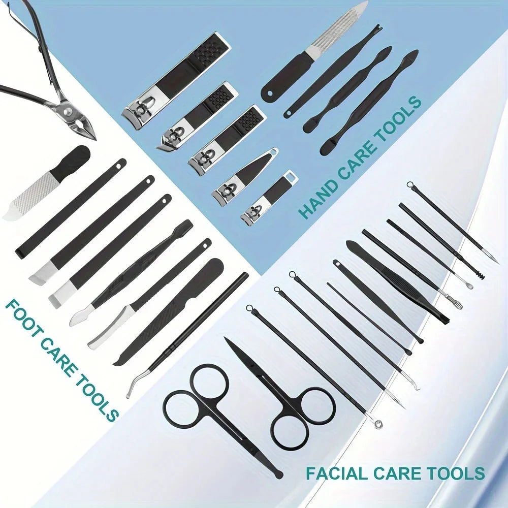 Stainless Steel 30-Piece Nail Care Kit with Portable Case
