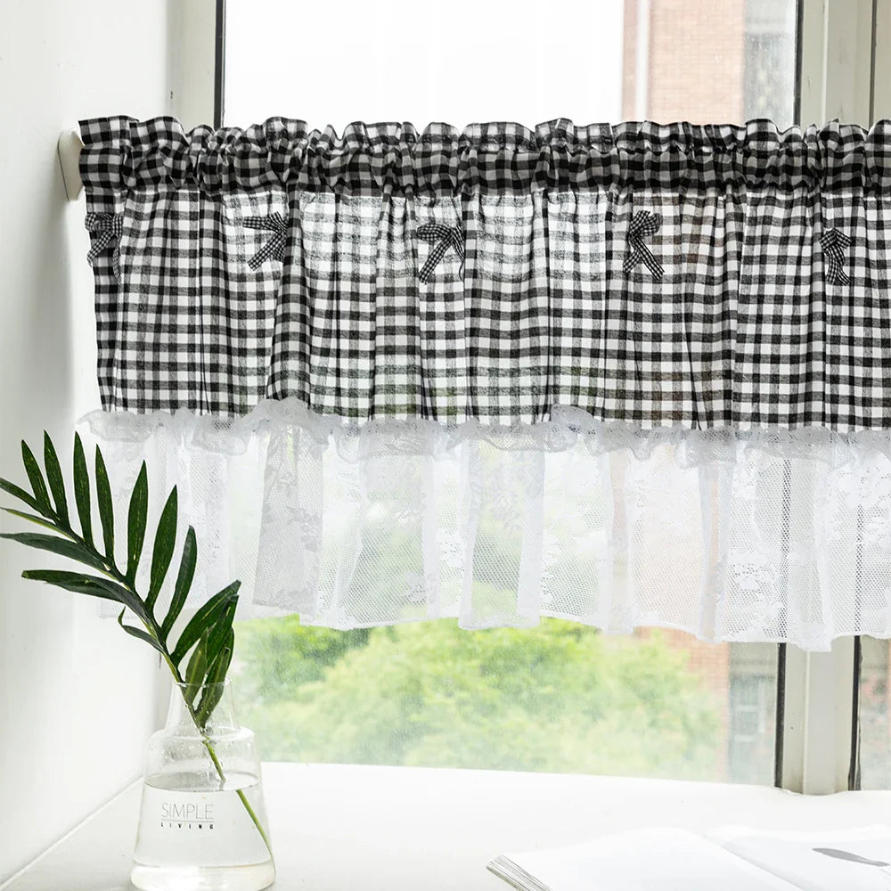 Charming Check Lace Half Curtain for Cozy Kitchens
