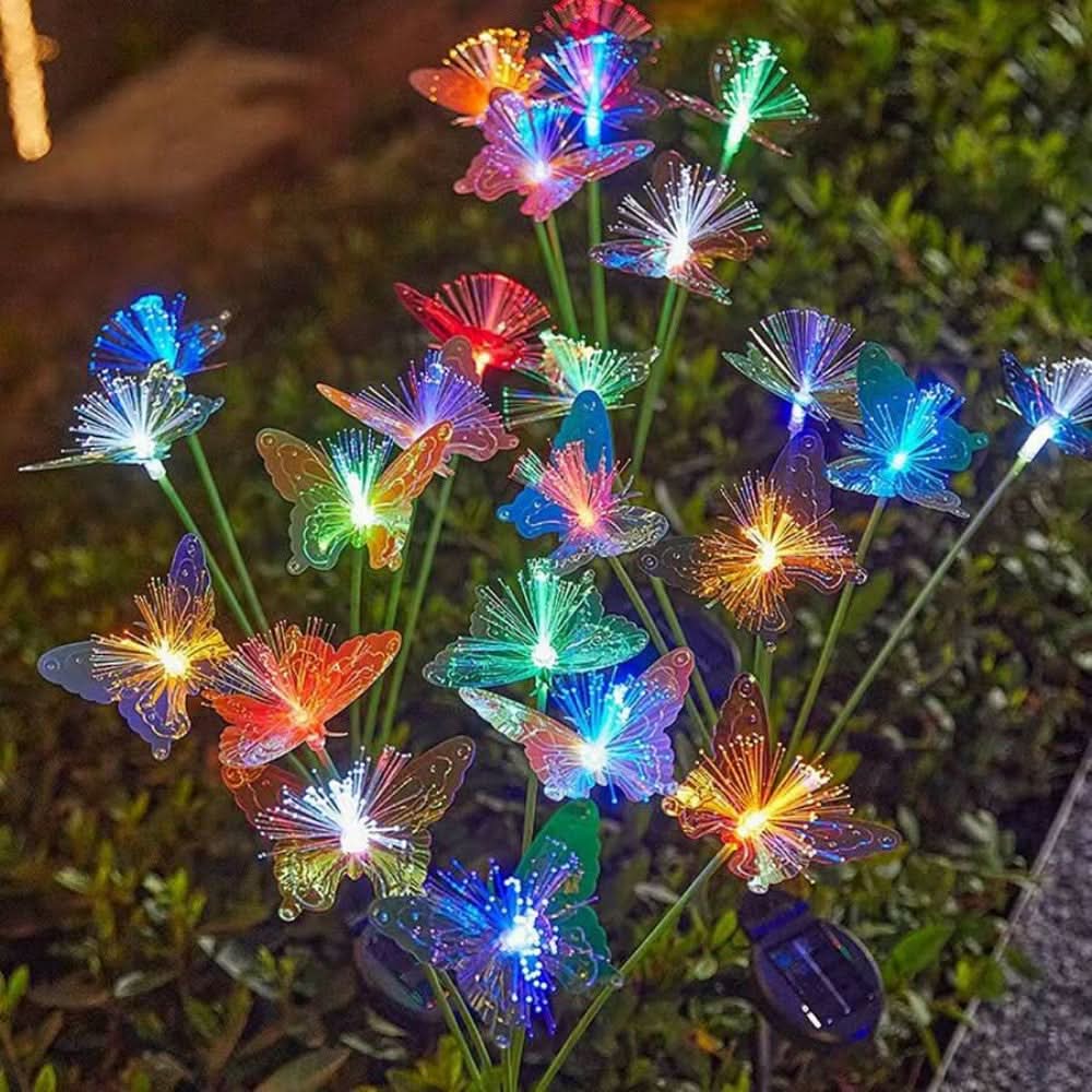 Solar Garden Lights with Fiber Optic Butterfly Design