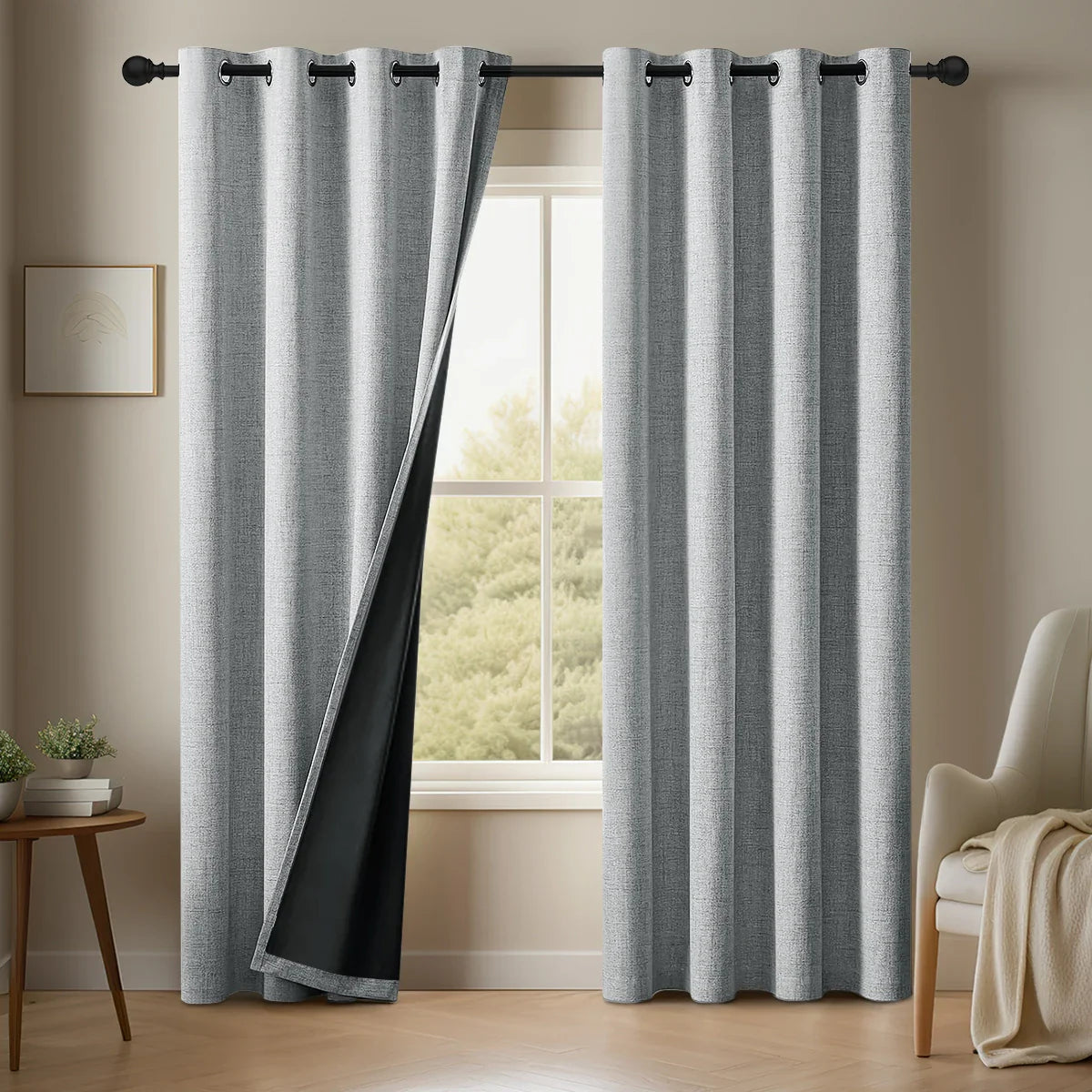 SereneShade – 2 Panel Complete Light-Blocking Linen Curtains
