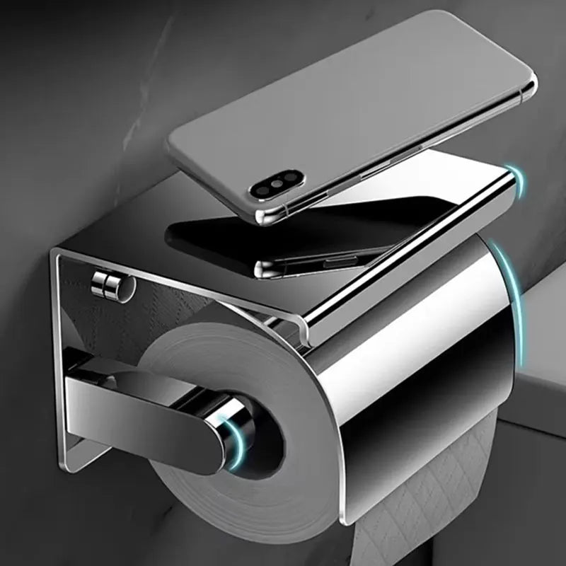 Wall-Mounted Toilet Paper Holder in Stainless Steel with Shelf