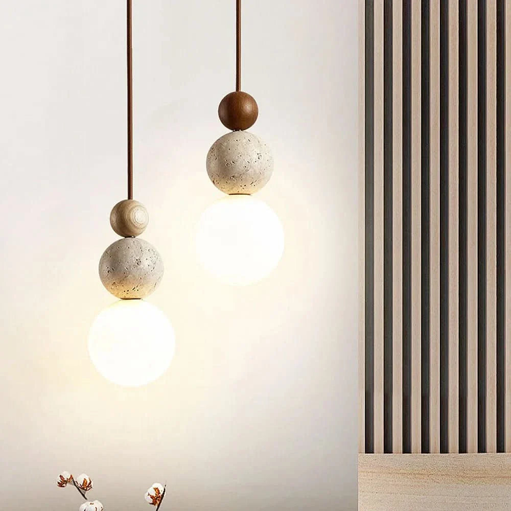 Gourd-Shaped Pendant Light in Yellow Travertine Finish