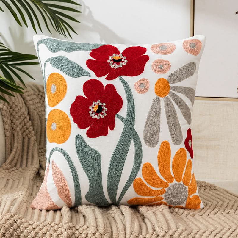 Cozy Decorative Throw Pillow Cover with Embroidery Design