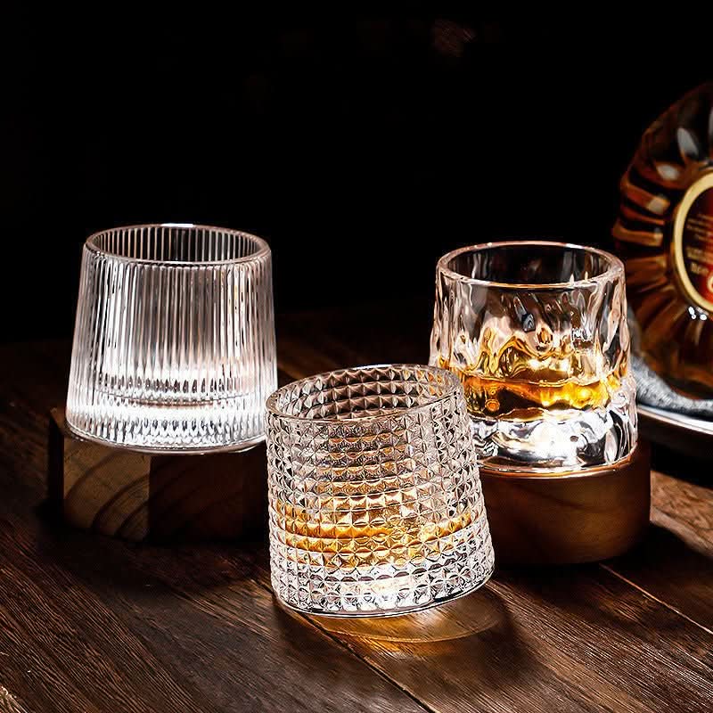 Whiskey Glass Set with Rotating Crystal Design for Improved Flavor