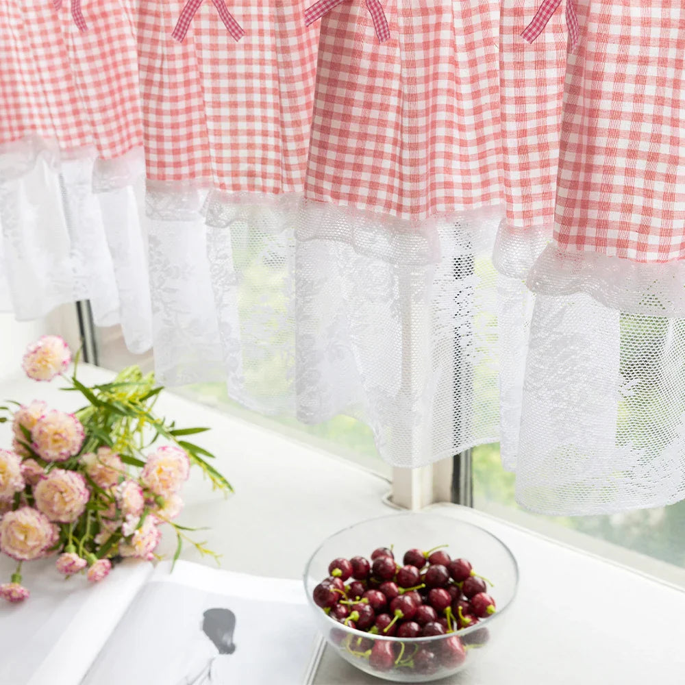Charming Check Lace Half Curtain for Cozy Kitchens