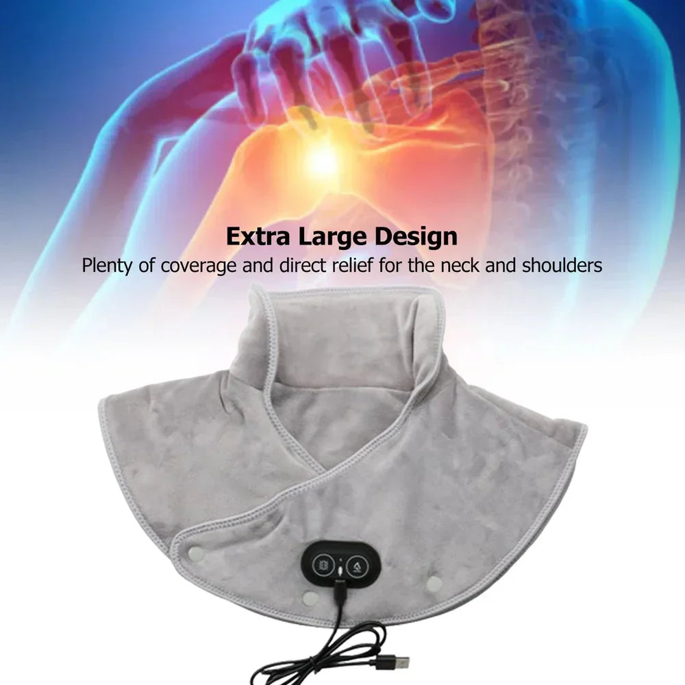 Ultimate Heated Neck & Shoulder Comfort Wrap | USB Vibration Therapy | 3 Heat Levels & Timer | Luxurious Soft Fabric