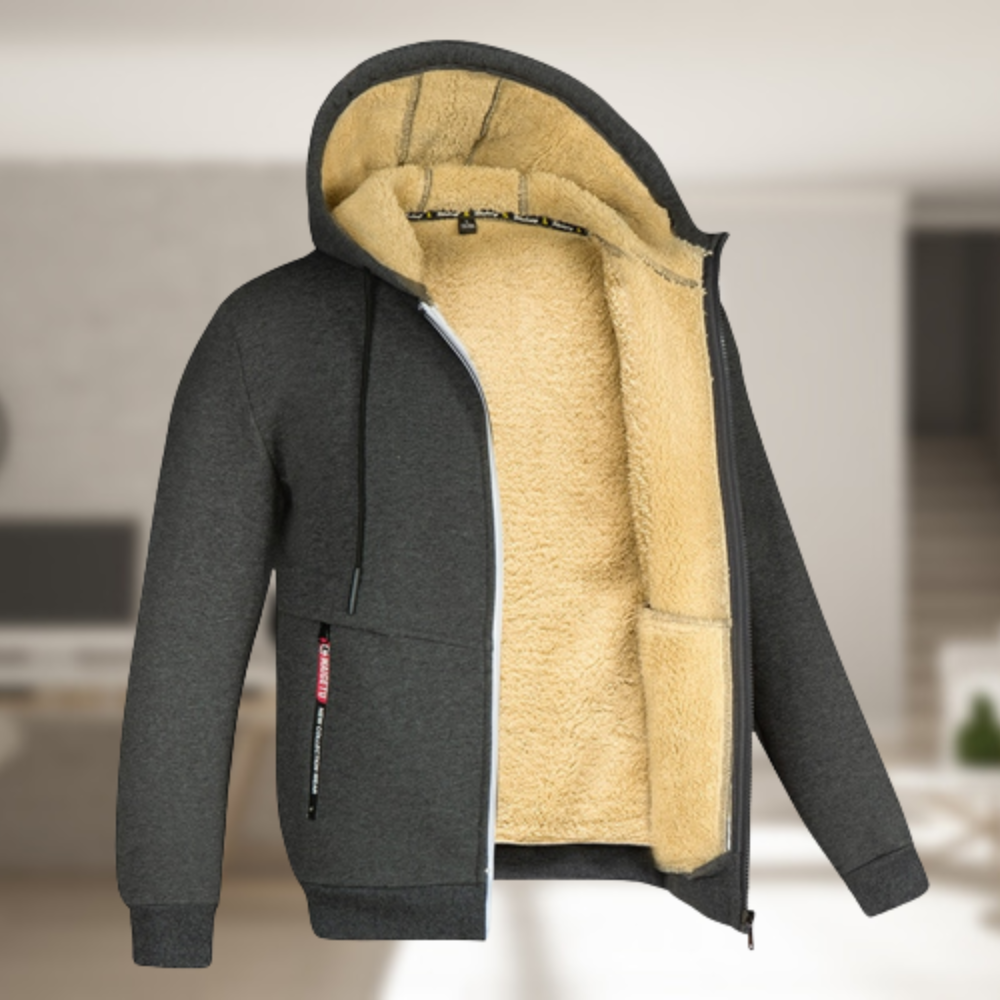 Casual Men's Winter Jacket with Hood and Fleece Lining