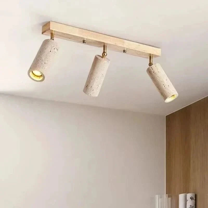 3-Light LED Ceiling Spotlight in Wabi Sabi Style with Travertine Finish