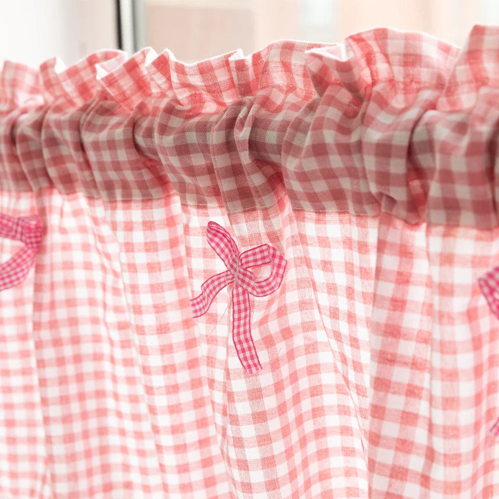 Charming Check Lace Half Curtain for Cozy Kitchens