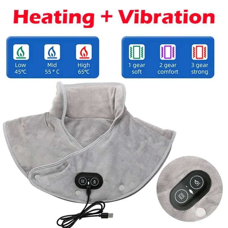 Ultimate Heated Neck & Shoulder Comfort Wrap | USB Vibration Therapy | 3 Heat Levels & Timer | Luxurious Soft Fabric