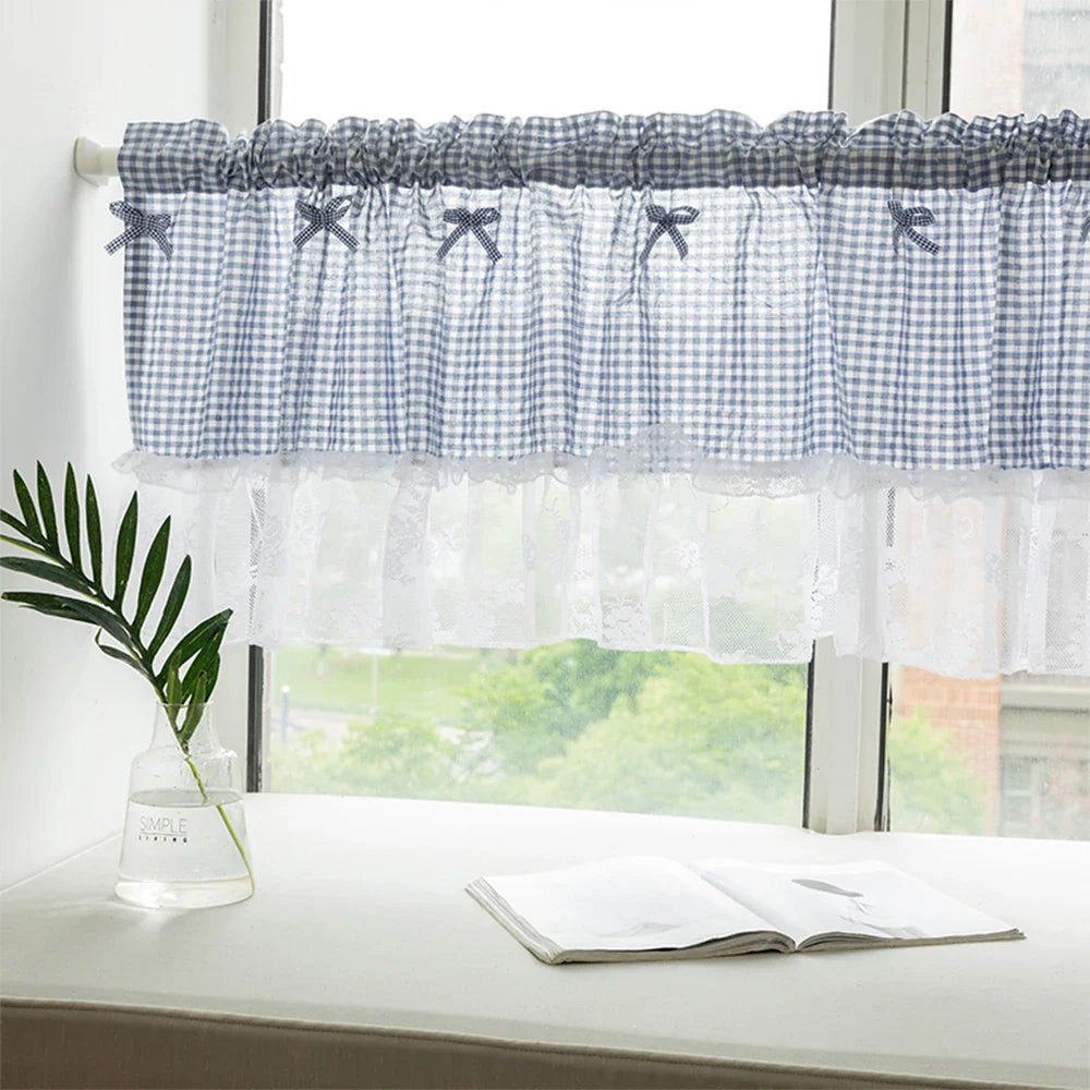 Charming Check Lace Half Curtain for Cozy Kitchens