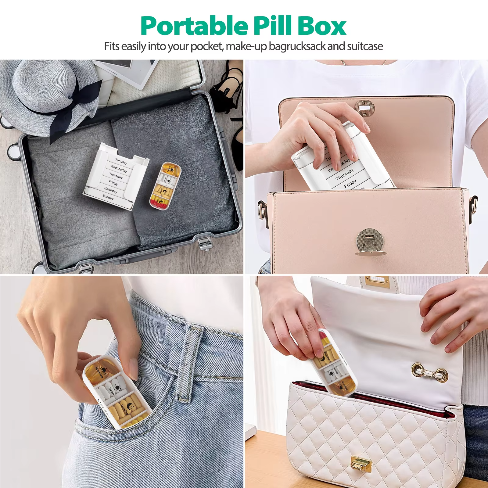 Weekly Pill Dispenser with Labels for Each Day