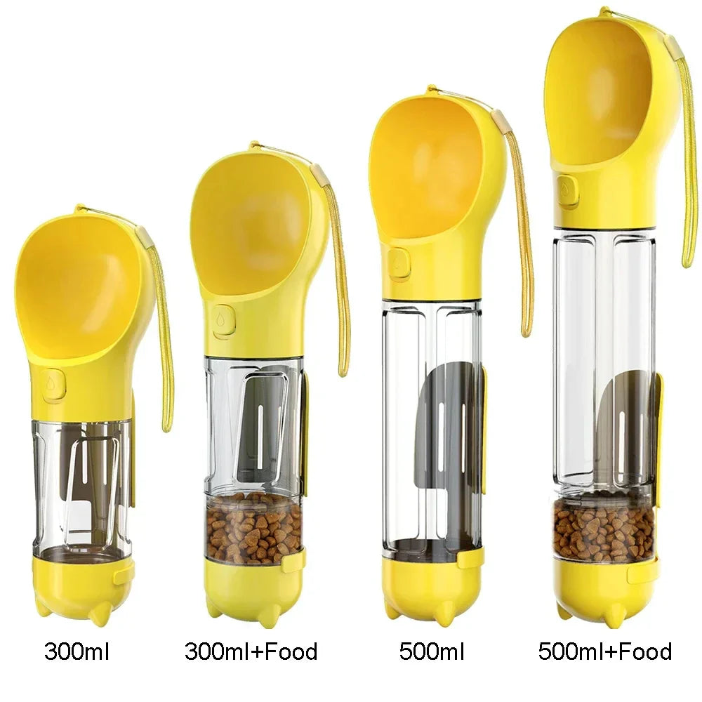 Portable Pet Water Bottle with Snack Compartment and Waste Bag Holder