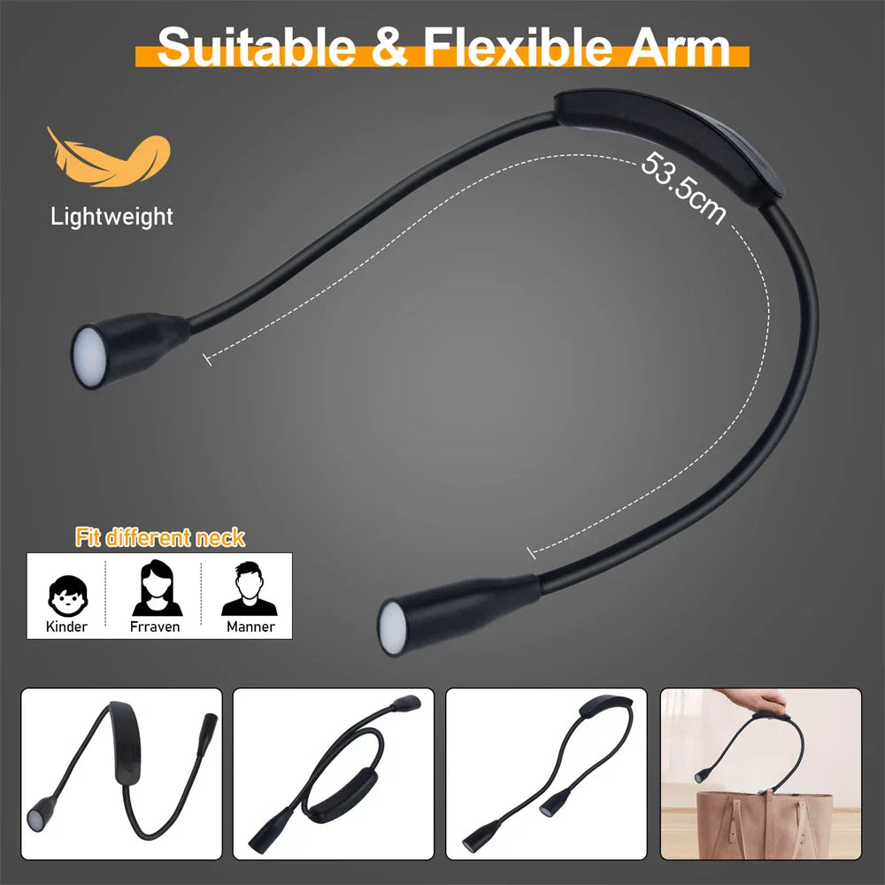 Hands-Free LED Neck Lamp | USB Rechargeable | 3 Color Modes & Adjustable Brightness | Flexible & Lightweight Design