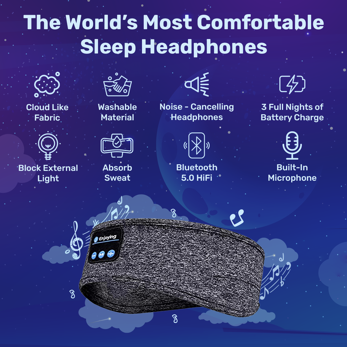 Bluetooth Sleep Headphones Headband | Flat Speakers | Side Sleeper