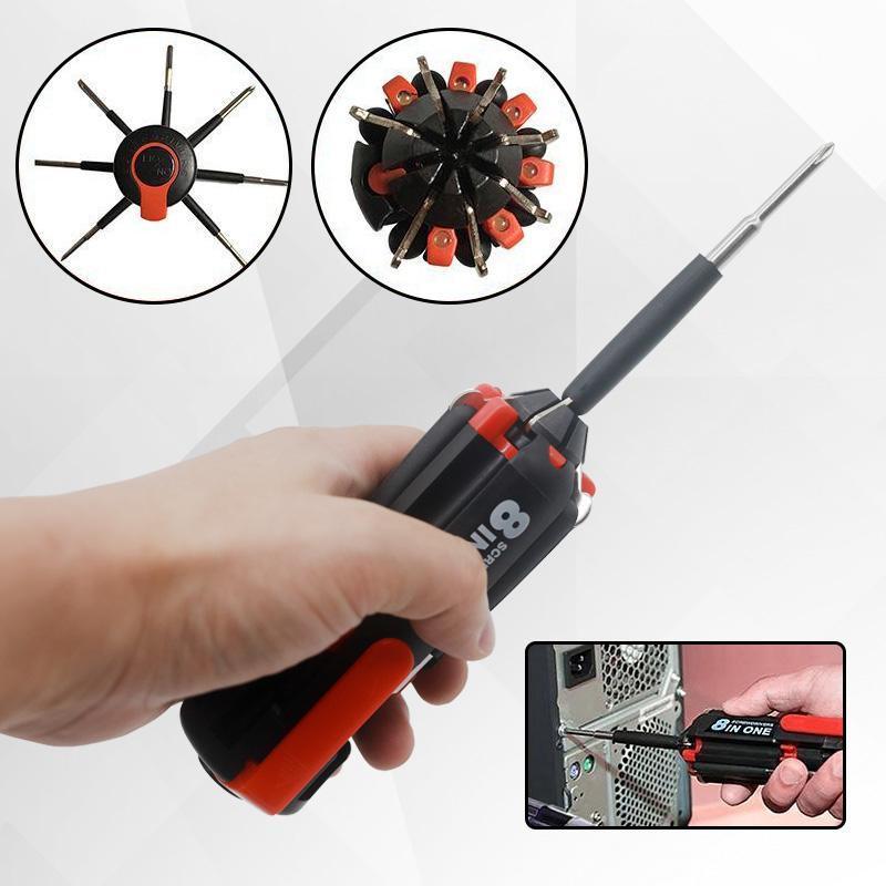 Screwdriver Tool with Quick-Replace Parts and Work Light
