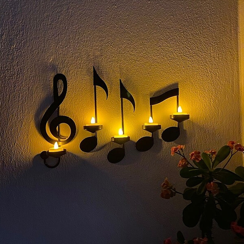 Black Music Note Wall Light | Candle Holder | Tealight Illumination