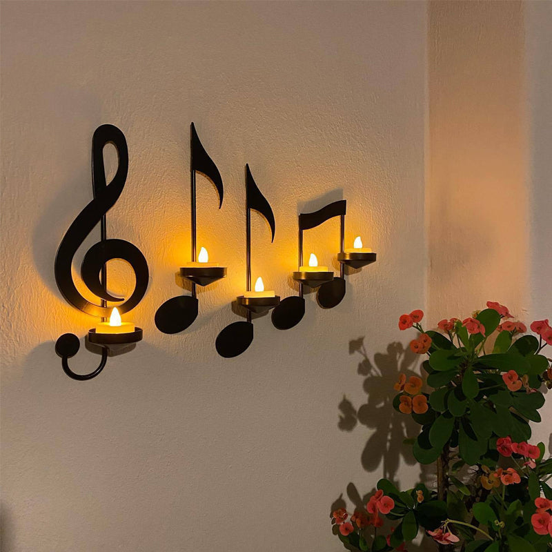 Black Music Note Wall Light | Candle Holder | Tealight Illumination