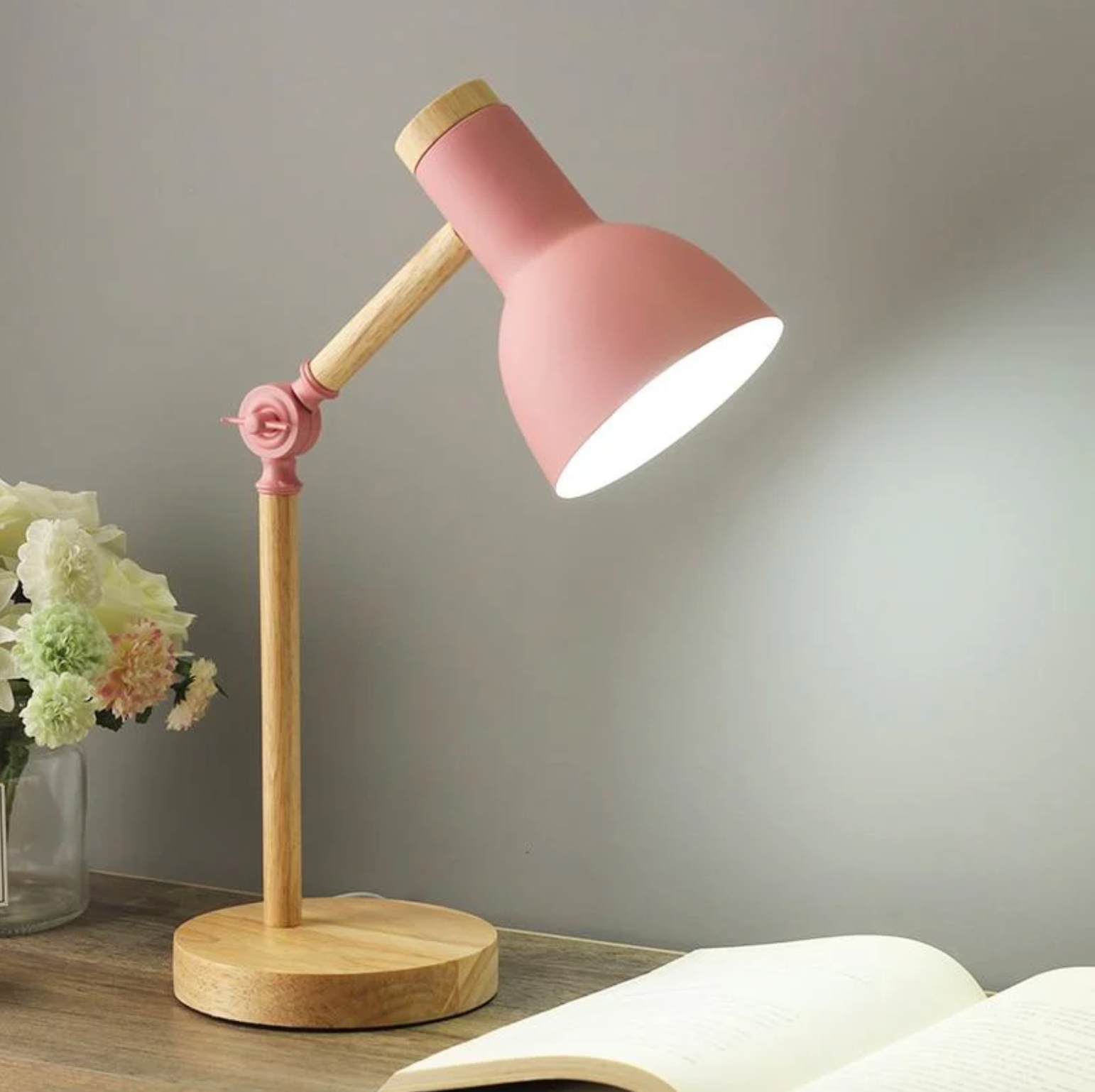 Scandinavian-Inspired Wooden Desk Lamp with Adjustable Arm