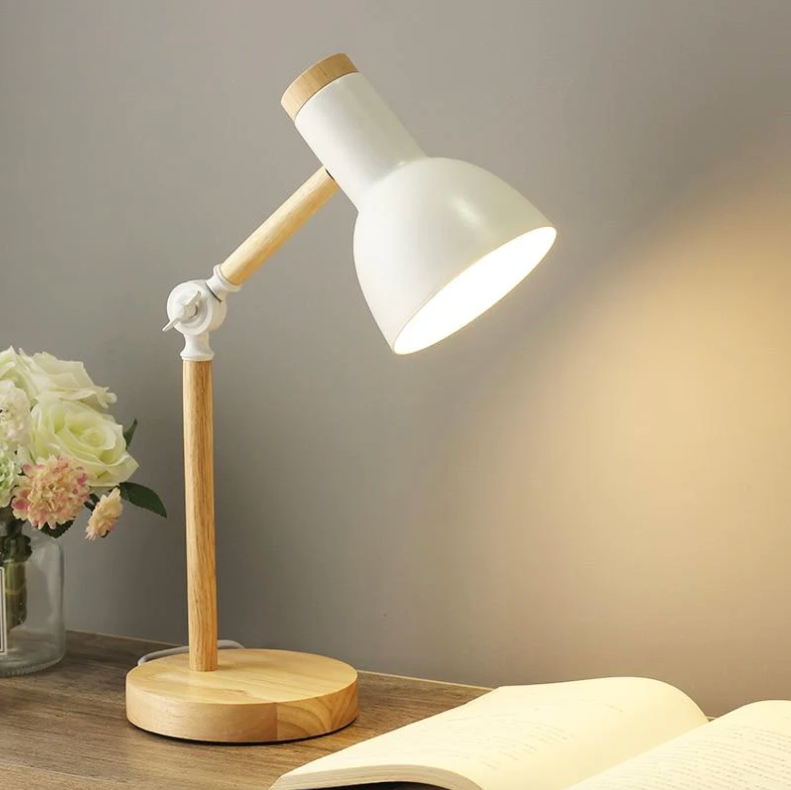 Scandinavian-Inspired Wooden Desk Lamp with Adjustable Arm