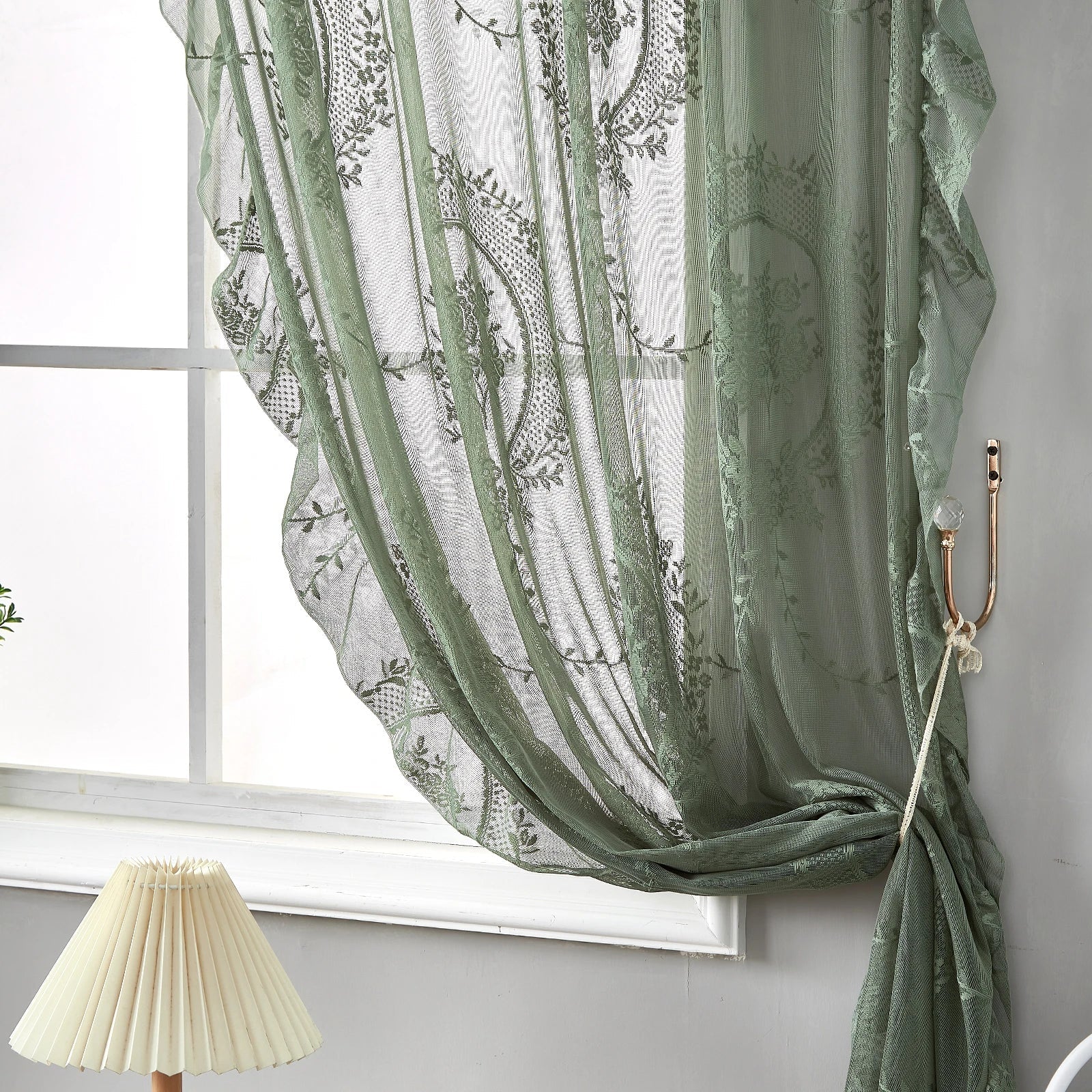 Chateau Breeze - Elegant Green Ruffled Sheer Curtains for Any Room