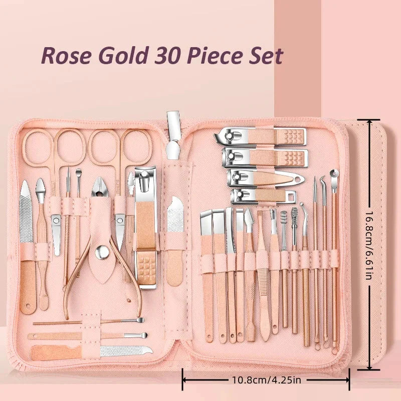 Stainless Steel 30-Piece Nail Care Kit with Portable Case