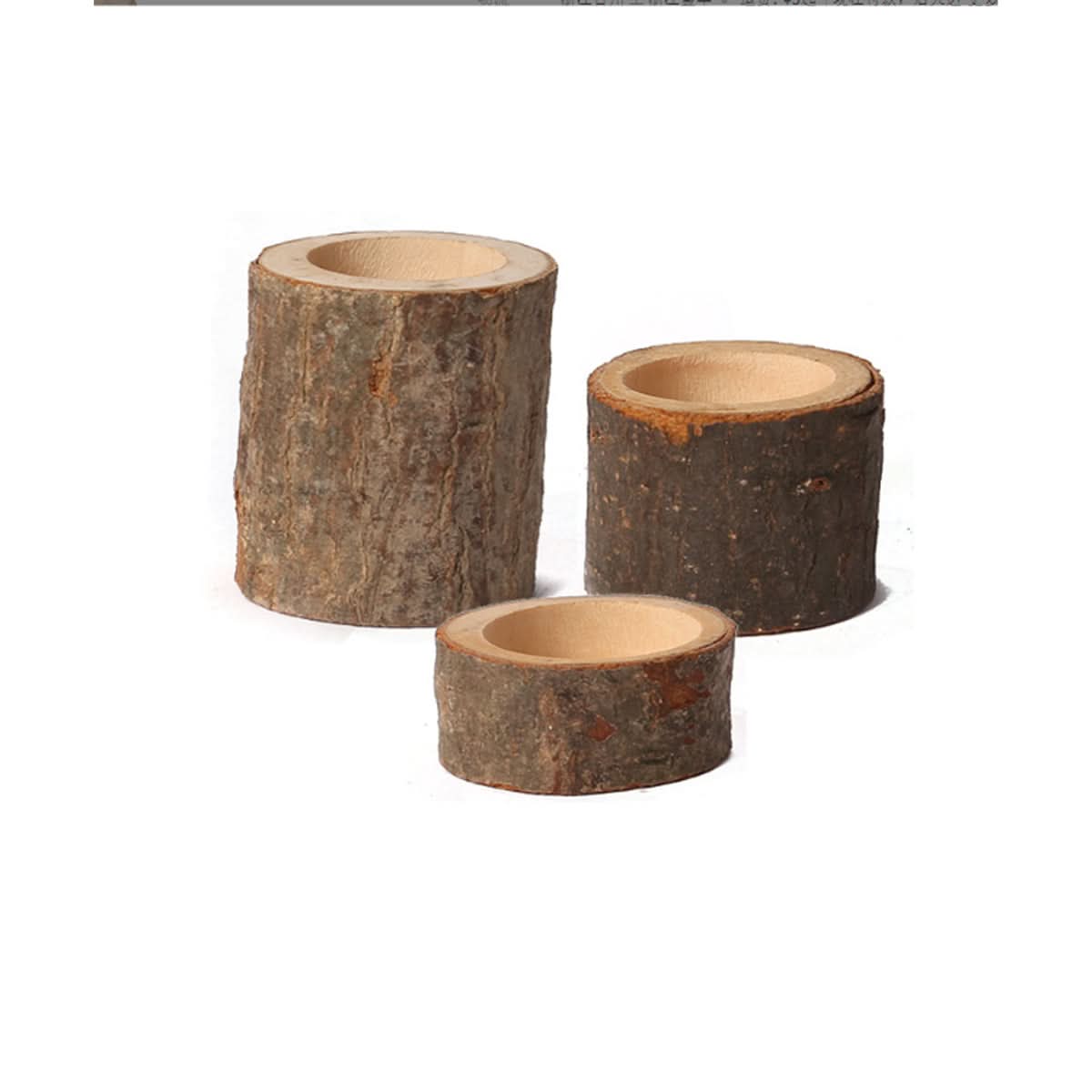 Three-Piece Decorative Tea Lamp Set in Wood