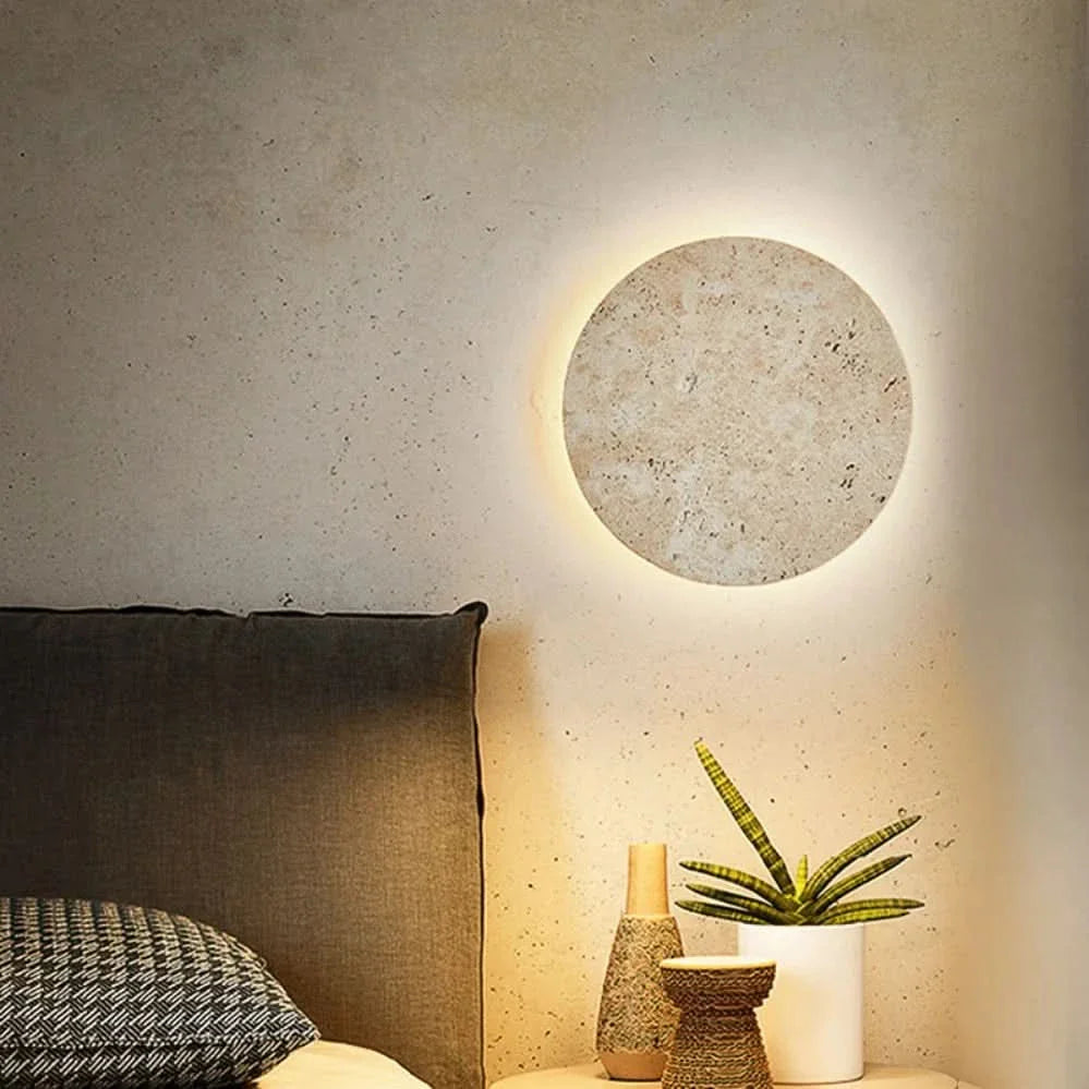 Yellow Travertine LED Wall Light in Wabi Sabi Style