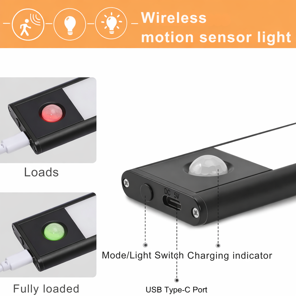 Wireless Dimmable Sensor Light - Rechargeable via USB