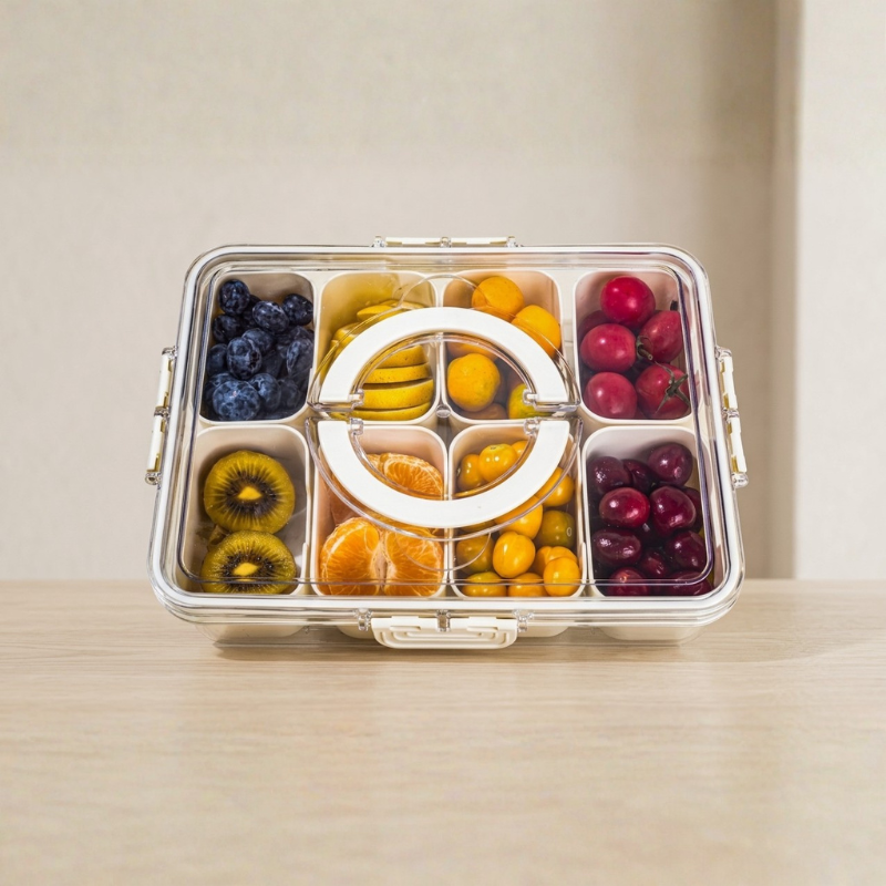 Multi-Compartment Food Serving Tray with Easy Carry Handle