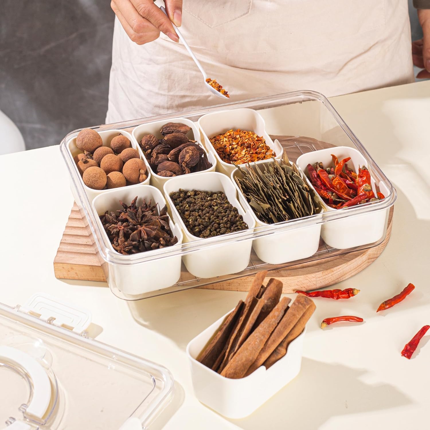Multi-Compartment Food Serving Tray with Easy Carry Handle
