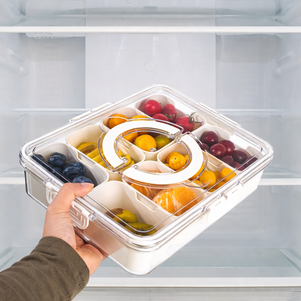 Multi-Compartment Food Serving Tray with Easy Carry Handle