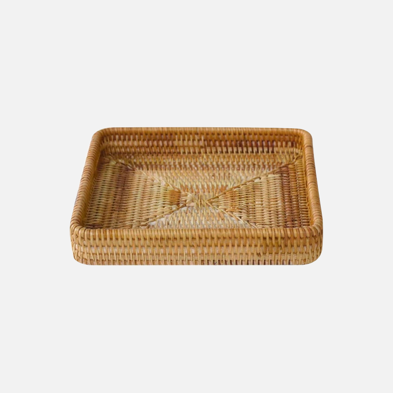 Elegant Rattan Serving Tray with Handles and Elevated Edges