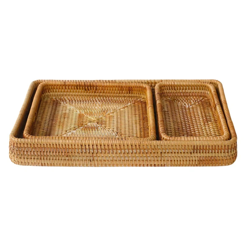 Elegant Rattan Serving Tray with Handles and Elevated Edges
