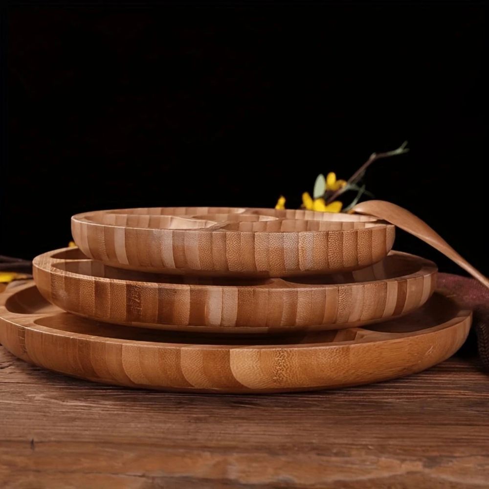 Elegant Wooden Circular Serving Tray with 5 Sections