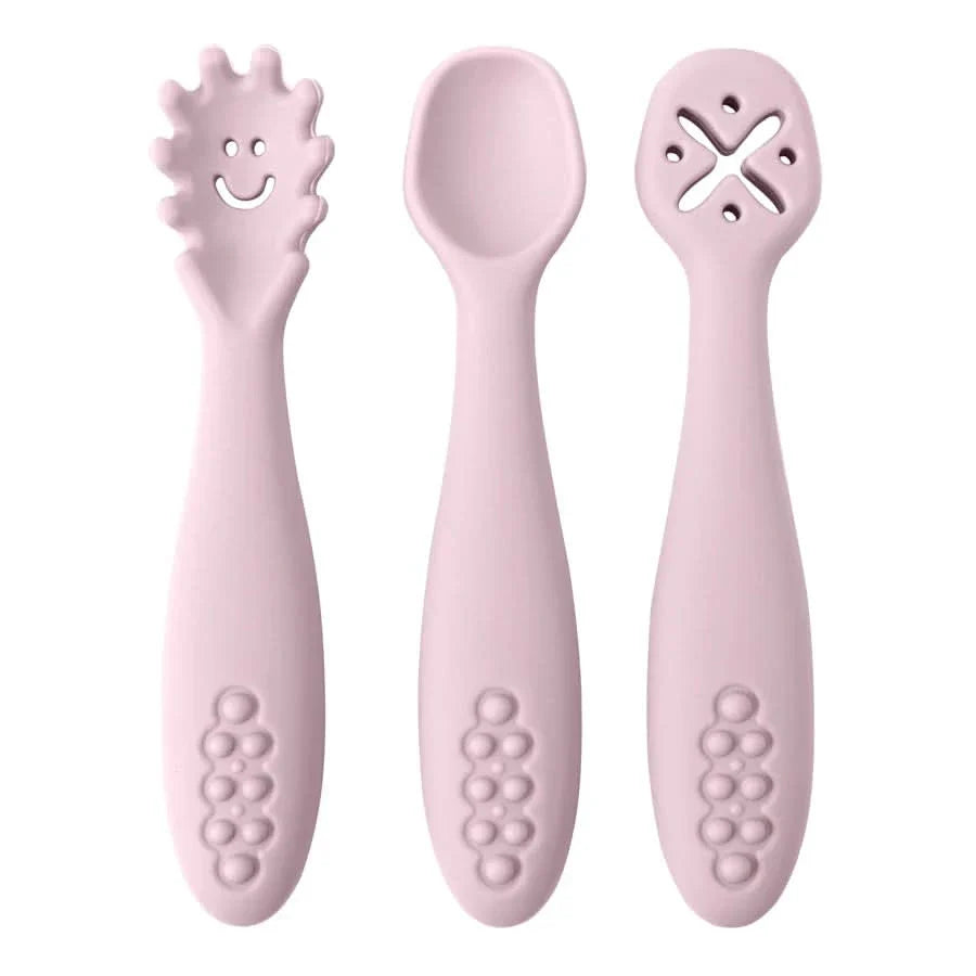 Silicone Toddler Utensils Set - 3 Piece Soft Fork and Spoon for Self-Feeding