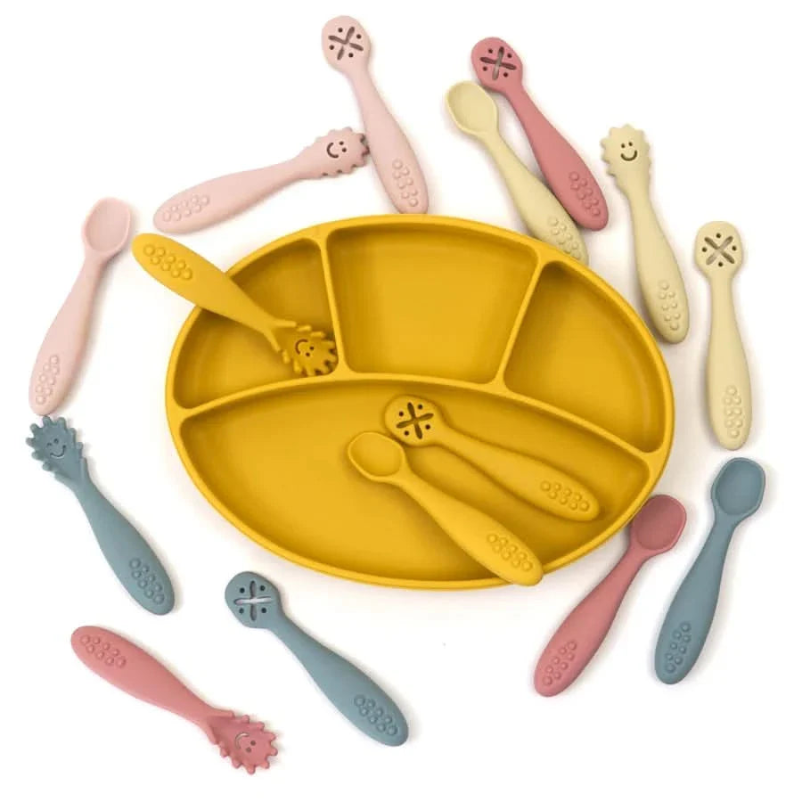 Silicone Toddler Utensils Set - 3 Piece Soft Fork and Spoon for Self-Feeding
